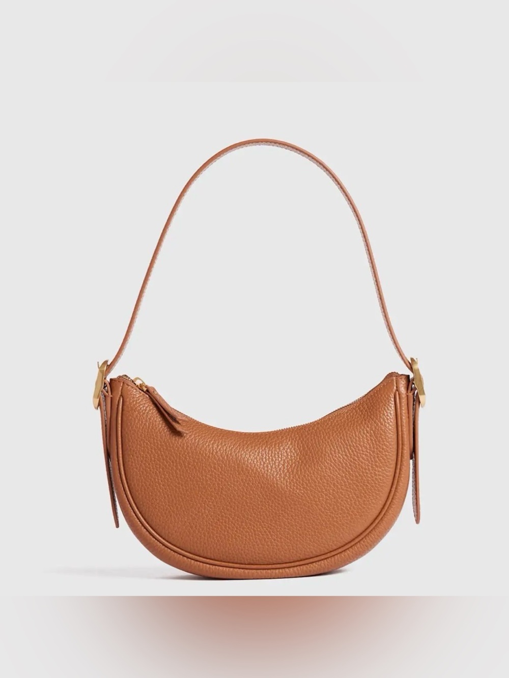 Quince Italian Leather Mini Crescent Shoulder Bag Brown Cognac Dustbag NWT - Picture 2 of 14